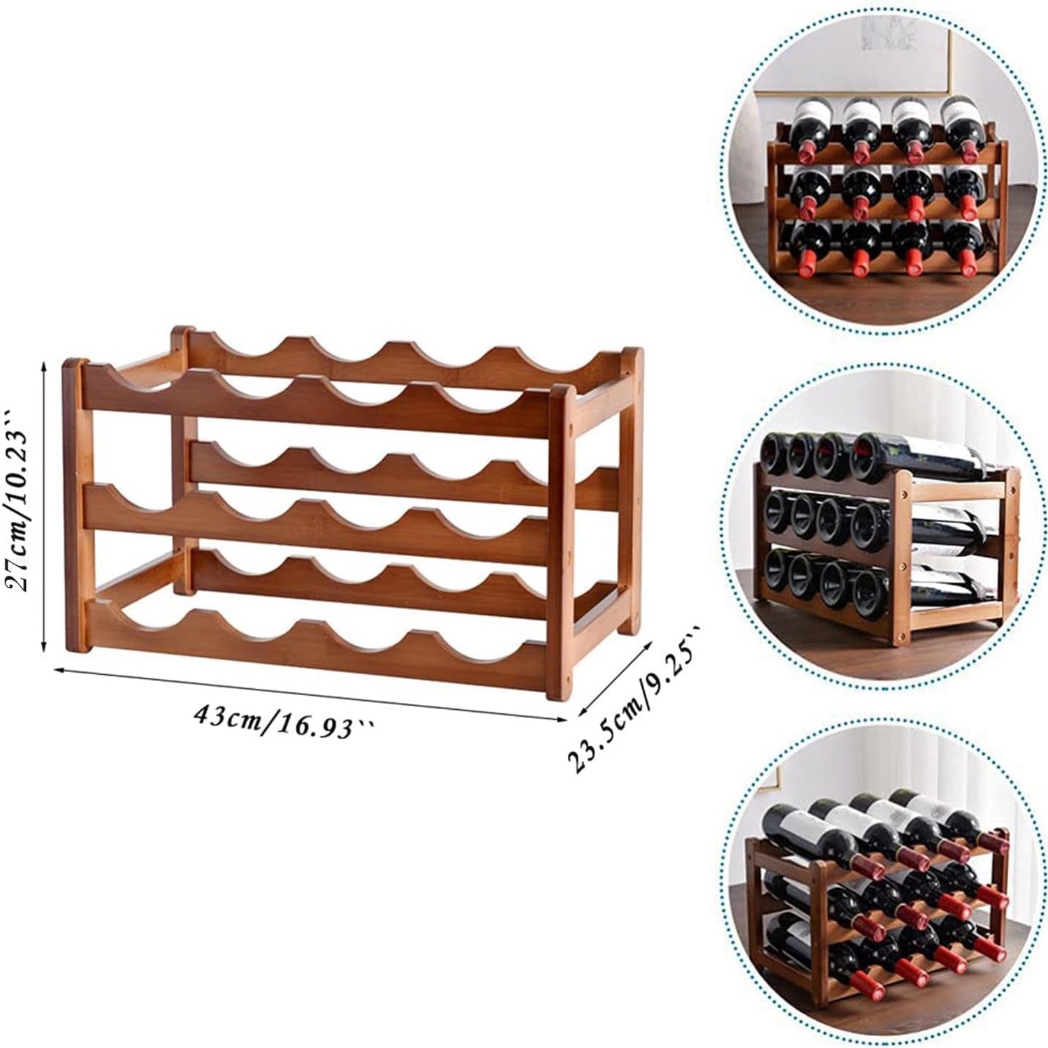 Bamboo 12 Bottle 3 Tier Countertop Wine Rack, detail view